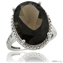 Size 6 - Sterling Silver Diamond Natural Smoky Topaz Ring 13.56 Carat Oval  - £323.32 GBP