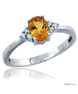 Size 6 - 10k White Gold Natural Citrine Ring Oval 6x4 Stone Diamond  - £189.43 GBP