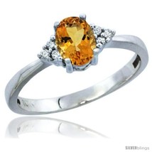 Size 8 - 10k White Gold Natural Citrine Ring Oval 6x4 Stone Diamond  - £189.96 GBP