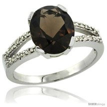 Size 6 - 14k White Gold and Diamond Halo Smoky Topaz Ring 2.4 carat Oval shape  - £485.72 GBP