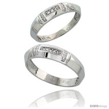 Size 10 - Sterling Silver 2-Piece His (5.5mm) &amp; Hers (4mm) Diamond Wedding Band  - £86.17 GBP