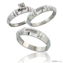 Size 7 - Sterling Silver 3-Piece Trio His (5.5mm) &amp; Hers (4mm) Diamond W... - $150.94