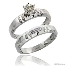 Size 5 - Sterling Silver 2-Piece Diamond Engagement Ring Set, w/ 0.07 Carat  - £81.79 GBP