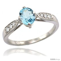 Size 8.5 - 14k White Gold Sky Blue Topaz Engagement Ring 1.10 Carats Oval Cut  - £398.00 GBP