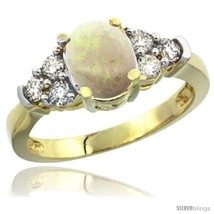 Size 10 - 14k Yellow Gold Ladies Natural Opal Ring oval 9x7 Stone Diamond  - £788.45 GBP