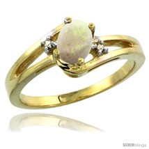Size 10 - 14k Yellow Gold Ladies Natural Opal Ring oval 6x4 Stone Diamond  - £418.57 GBP