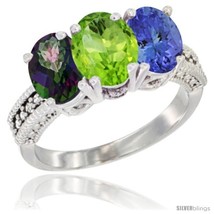 Size 6 - 10K White Gold Natural Mystic Topaz, Peridot &amp; Tanzanite Ring 3-Stone  - £477.64 GBP