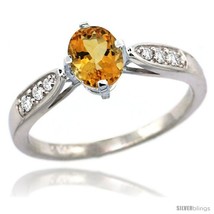 Size 5 - 14k White Gold Natural Citrine Ring 7x5 Oval Shape Diamond Accent,  - £486.55 GBP