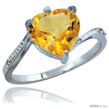 Size 8 - 10K White Gold Natural Citrine Ring Heart-shape 9x9 Stone Diamond  - £187.75 GBP