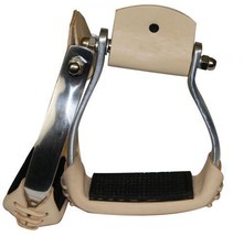 Western Horse Saddle Angled Aluminum Stirrups w/ Leather Tread W Barrel Racing - £39.00 GBP