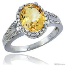 Size 5.5 - 10K White Gold Natural Citrine Ring Oval 10x8 Stone Diamond  - £528.48 GBP