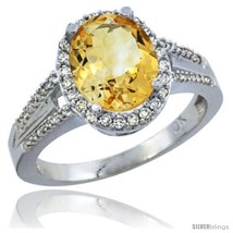 Size 9 - 10K White Gold Natural Citrine Ring Oval 10x8 Stone Diamond  - £532.27 GBP