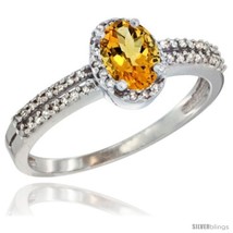 Size 9.5 - 10K White Gold Natural Citrine Ring Oval 6x4 Stone Diamond Accent  - $499.42