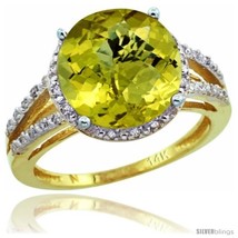 Size 5 - 14k Yellow Gold Diamond Lemon Quartz Ring 5.25 ct Round Shape 11 mm,  - £549.75 GBP