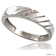 Size 14 - Sterling Silver Men&#39;s Diamond Wedding Ring Band, w/ 0.026 Carat  - £53.73 GBP