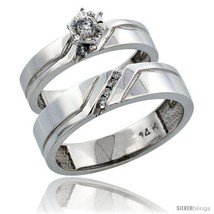 Size 5.5 - 14k White Gold 2-Piece Diamond Ring Band Set w/ Rhodium Accent (  - £1,084.62 GBP