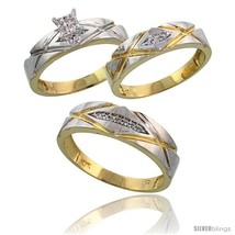 Size 10 - 10k Yellow Gold Trio Engagement Wedding Rings Set for Him &amp; Her  - £609.03 GBP