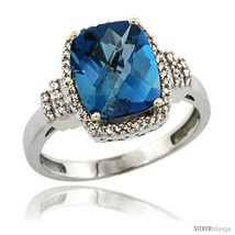 Size 9 - 10k White Gold Diamond Halo London Blue Topaz Ring 2.4 ct Cushion Cut  - £409.08 GBP