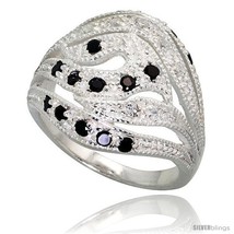 Size 6 - Sterling Silver Freeform Ring, High Quality Black & White CZ Stones,  - £29.93 GBP