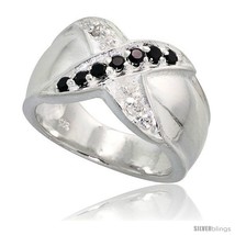 Size 7 - Sterling Silver in Xin  Crisscross Band, High Quality Black & White CZ  - £36.21 GBP