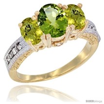 Size 5.5 - 14k Yellow Gold Ladies Oval Natural Peridot 3-Stone Ring with Lemon  - $701.92