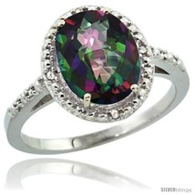 Size 6 - Sterling Silver Diamond Mystic Topaz Ring 2.4 ct Oval Stone 10x8 mm,  - £93.66 GBP