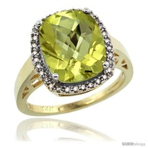 Size 10 - 14k Yellow Gold Diamond Lemon Quartz Ring 5.17 ct Checkerboard Cut  - £521.94 GBP