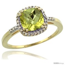 Size 7 - 14k Yellow Gold Diamond Lemon Quartz Ring 1.5 ct Checkerboard Cut  - $527.72