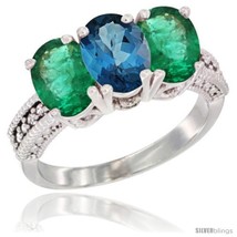 0k white gold natural london blue topaz emerald ring 3 stone oval 7x5 mm diamond accent thumb200