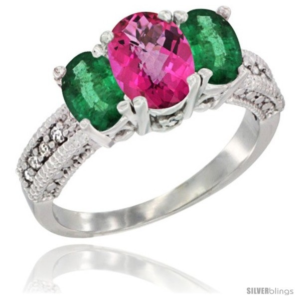 Primary image for Size 7 - 10K White Gold Ladies Oval Natural Pink Topaz 3-Stone Ring with 