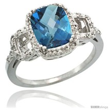 Size 8 - 10k White Gold Diamond London Blue Topaz Ring 2 ct Checkerboard Cut  - £460.59 GBP