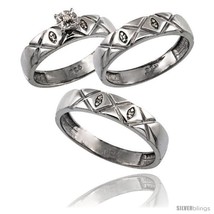 Size 6 - Sterling Silver 3-Pc. Trio His (5mm) &amp; Hers (5mm) Diamond Wedding Ring  - £133.32 GBP