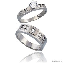 Size 6.5 - Sterling Silver 2-Piece His 7mm &amp; Her 4mm Engagement Ring Set CZ  - £104.33 GBP