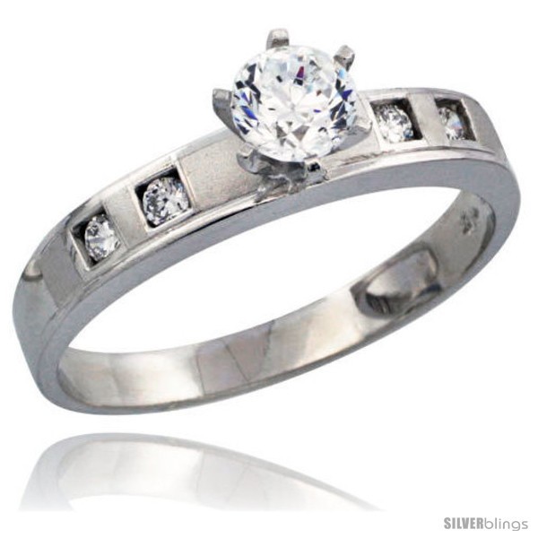 Primary image for Size 5 - Sterling Silver Engagement Ring CZ Stones Rhodium Finish 5/32 in. 4 
