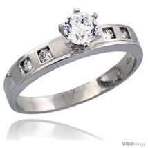 Size 6.5 - Sterling Silver Engagement Ring CZ Stones Rhodium Finish 5/32... - £40.03 GBP