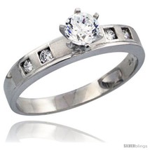 Size 9 - Sterling Silver Engagement Ring CZ Stones Rhodium Finish 5/32 in. 4  - £40.67 GBP