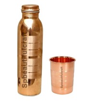 Beautiful Copper Water Bottle 1 Drinking Tumbler Glass Ayurvedic Health ... - £20.55 GBP