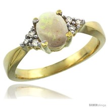 Size 9.5 - 14k Yellow Gold Ladies Natural Opal Ring oval 7x5 Stone Diamond  - £408.52 GBP