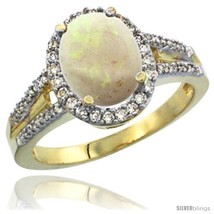 Size 8.5 - 14k Yellow Gold Ladies Natural Opal Ring oval 10x8 Stone Diamond  - $794.61