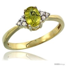 14k yellow gold ladies natural lemon quartz ring oval 6x4 stone diamond accent thumb200