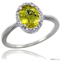 Size 10 - 14k White Gold Lemon Quartz Diamond Halo Ring 8X6 mm Oval Shape, 1/2  - £357.93 GBP