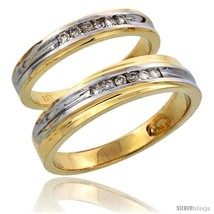 Size 5 - 14k Gold 2-Piece His (5mm) &amp; Hers (3.5mm) Diamond Wedding Band Set w/  - £1,053.19 GBP