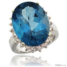 Size 5 - 10k White Gold Diamond Halo London Blue Topaz Ring 10 ct Large Oval  - £1,323.09 GBP