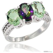  white gold natural mystic topaz green amethyst ring 3 stone 7x5 mm oval diamond accent thumb200