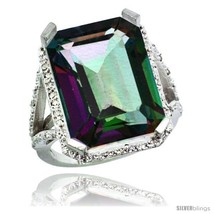 Size 7 - Sterling Silver Diamond Mystic Topaz Ring 14.96 ct Emerald Shape 18x13  - £401.63 GBP