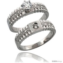 Size 8 - Sterling Silver 2-Piece Engagement Ring Set CZ Stones Rhodium finish,  - £97.24 GBP