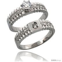 Sterling silver 2 piece engagement ring set cz stones rhodium finish 1 4 in 6 mm thumb200