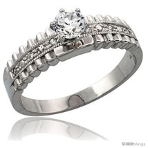 Size 6.5 - Sterling Silver Engagement Ring CZ Stones 1/4 in. 6  - £48.43 GBP