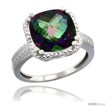 Size 7 - Sterling Silver Diamond Mystic Topaz Ring 5.94 ct Checkerboard Cushion  - £154.01 GBP