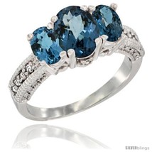 Size 5 - 10K White Gold Ladies Oval Natural London Blue Topaz 3-Stone Ring  - £409.90 GBP